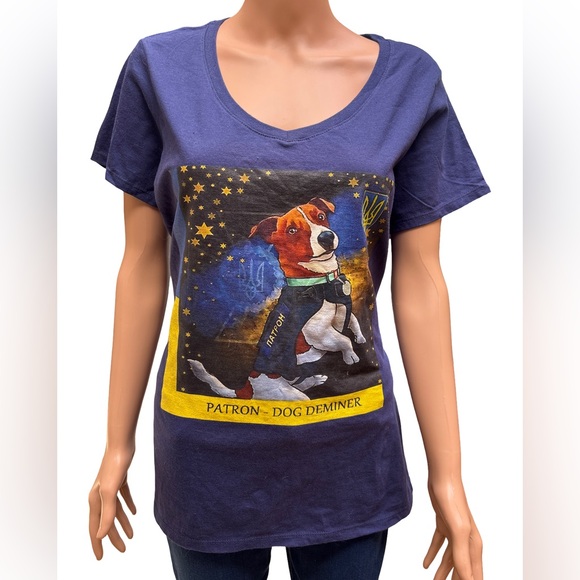 Port and Company Tops - Port and Company Navy Patron Bomb Sniffing Jack Russell Dog Graphic Tee Large